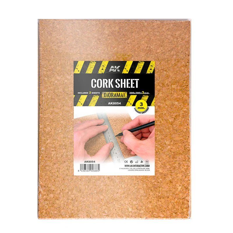 AK Interactive - Cork Sheets - Coarse Grained - 200 X 300 X 3mm (2 Sheets/Laminas) (AK8054)