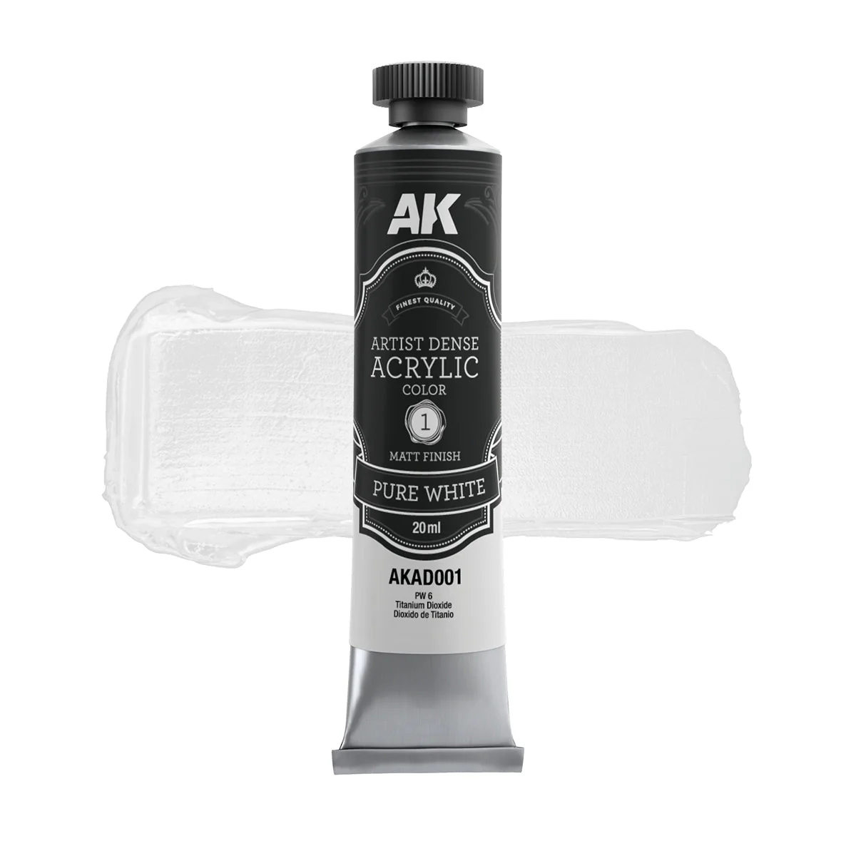 AK Interactive Dense Acrylic Black & White Set (6 Tubes 20ml) (AKAD101) - Image 2