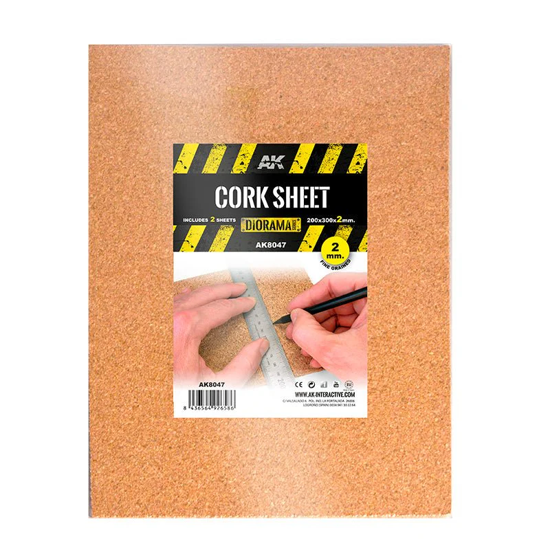 AK Interactive - Fine Grain Cork Sheets 200x300mm 2mm Thick (Pack of 2) (AK8047)