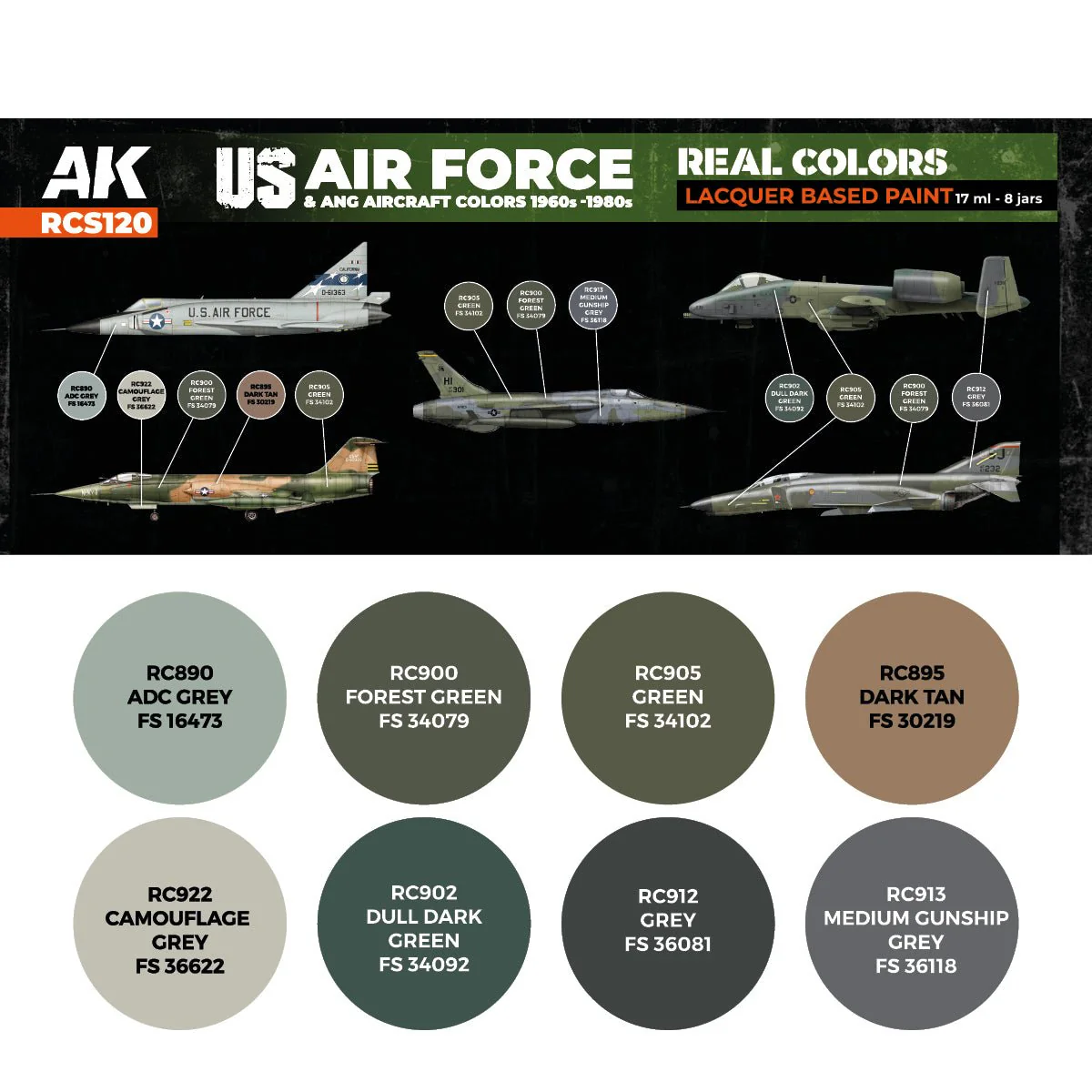 AK Interactive Real Colors - US Air Force & ANG Aircraft 1960s-1980s Set (RCS120) - Image 2