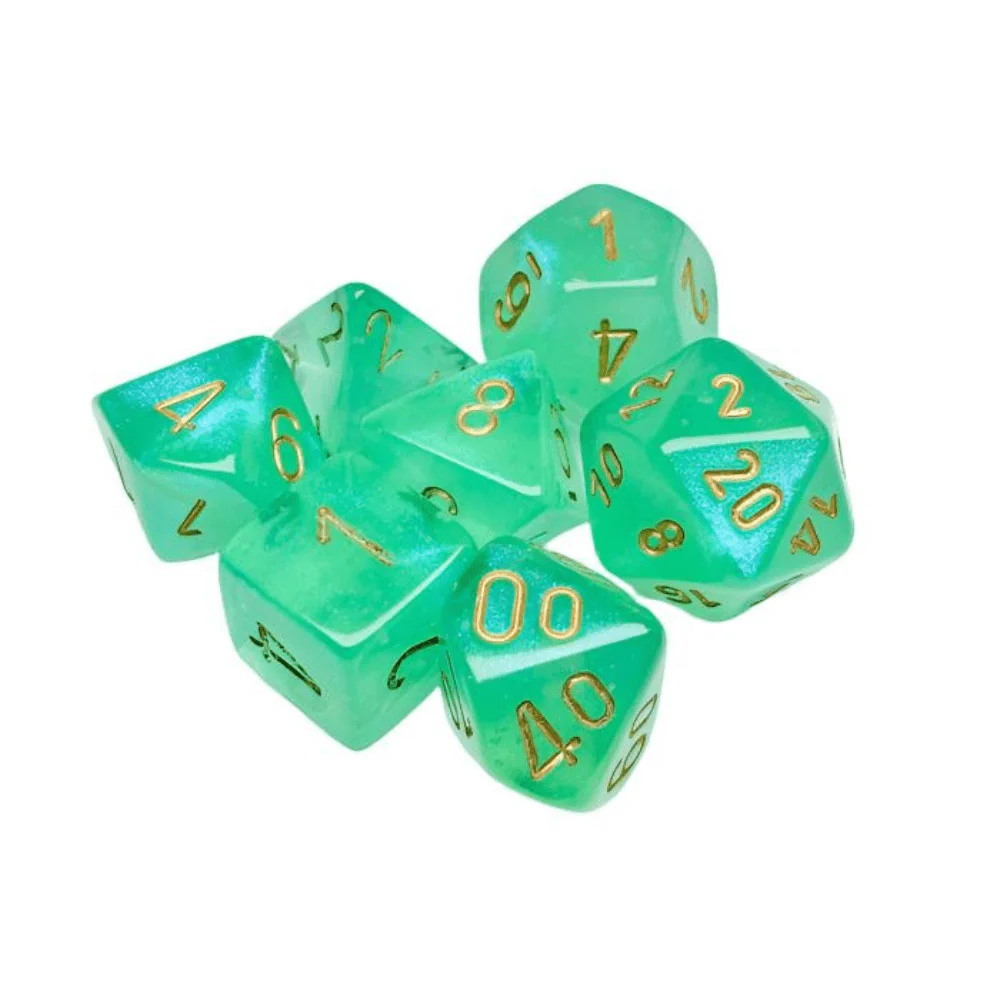 Chessex - Borealis Polyhedral 7 Dice Set - Luminary Light Green & Gold