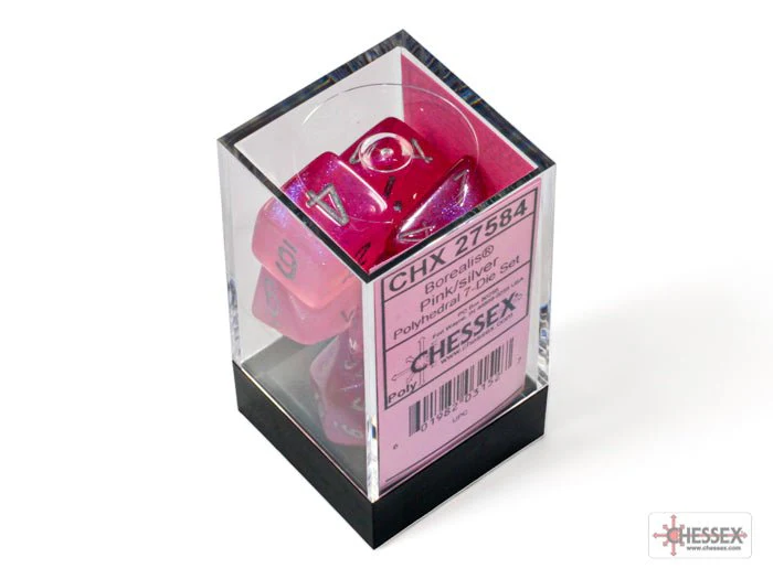Chessex - Borealis Polyhedral 7 Dice Set - Luminary Polyhedral Pink & Silver - Image 3