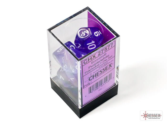 Chessex - Borealis Polyhedral 7 Dice Set - Luminary Purple & White - Image 3
