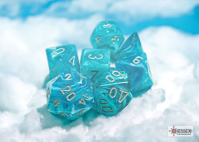 Chessex - Cirrus Polyhedral 7 Dice Set - Aqua with Silver - Image 2