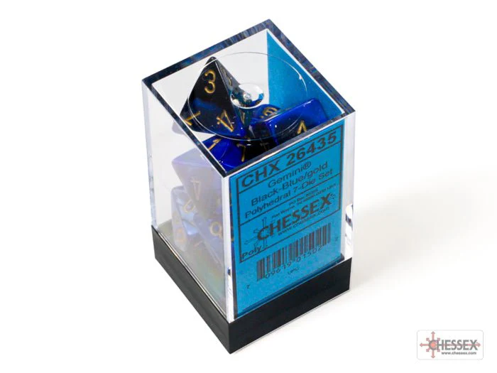 Chessex - Gemini Polyhedral 7 Dice Set - Black-Blue with Gold - Image 3