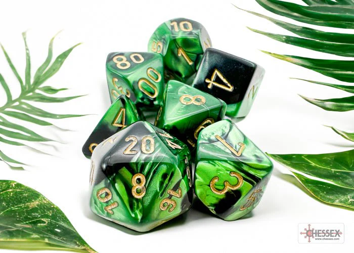 Chessex - Gemini Polyhedral 7 Dice Set - Black-Green with Gold - Image 3