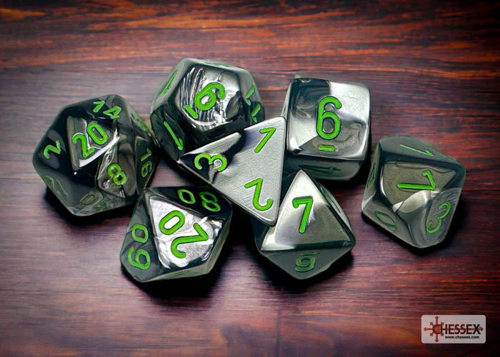 Chessex - Gemini Polyhedral 7 Dice Set - Black-Grey with Green - Image 3
