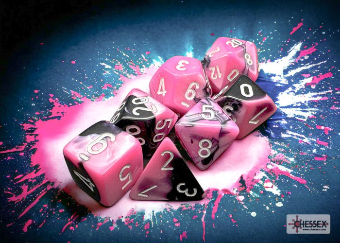 Chessex - Gemini Polyhedral 7 Dice Set - Black-Pink with White - Image 3