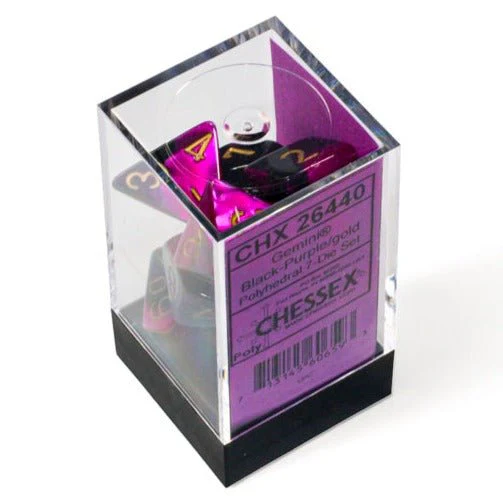 Chessex - Gemini Polyhedral 7 Dice Set - Black-Purple with Gold - Image 2