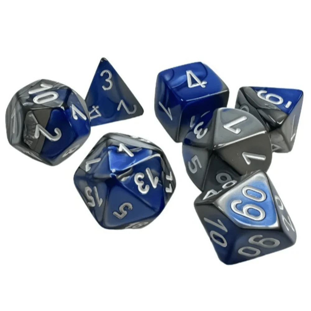 Chessex - Gemini Polyhedral 7 Dice Set - Blue, Steel with White
