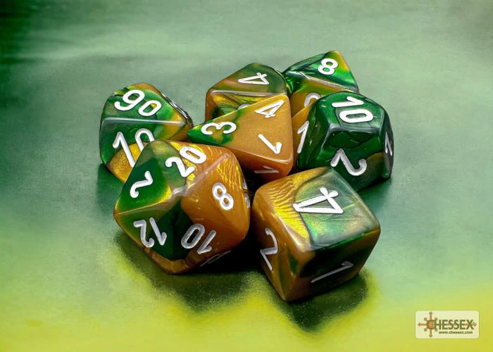 Chessex - Gemini Polyhedral 7 Dice Set - Gold-Green with White - Image 2