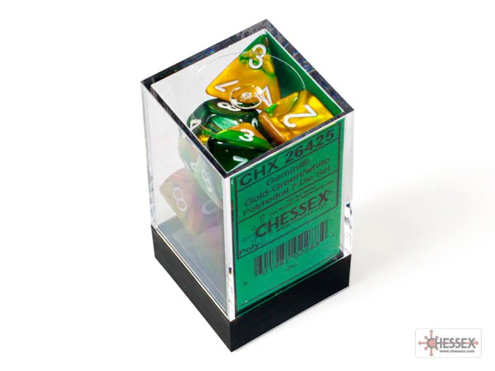 Chessex - Gemini Polyhedral 7 Dice Set - Gold-Green with White - Image 3