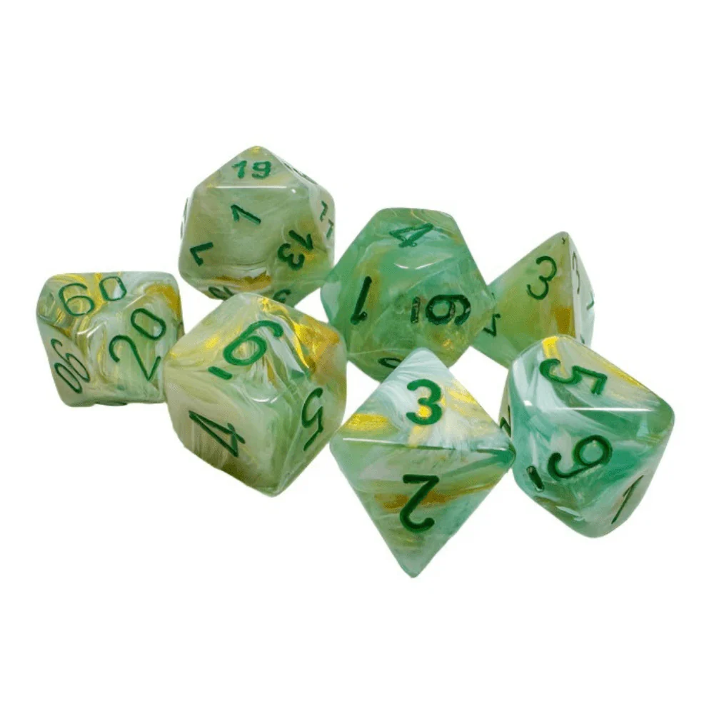 Chessex - Marble Polyhedral 7 Dice Set - Green with Dark Green