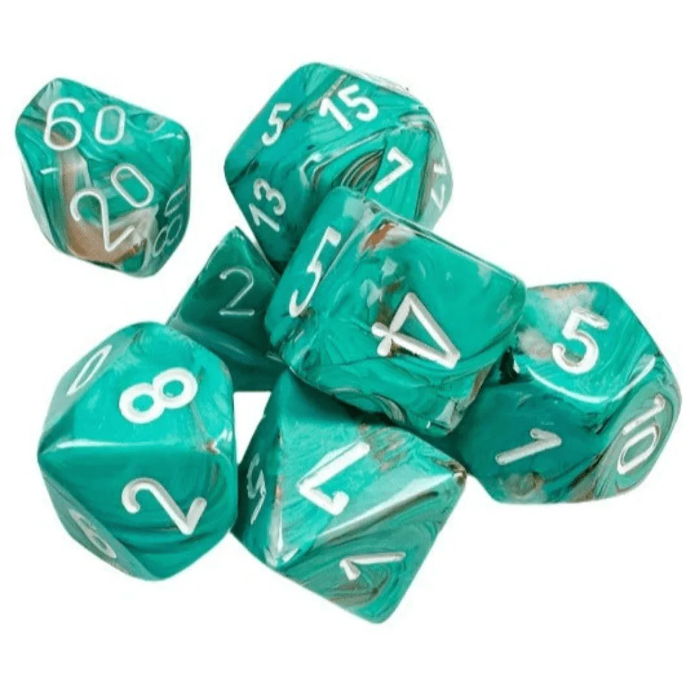 Chessex - Marble Polyhedral 7 Dice Set - Oxi-Copper & White