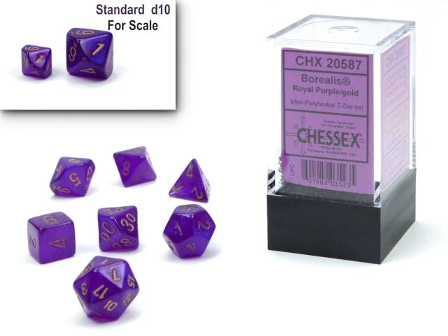 Chessex - Mini Borealis Polyhedral 7 Die Set - Luminary Royal Purple & Gold - Image 2