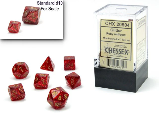 Chessex - Mini Glitter Polyhedral 7 Die Set - Ruby Gold - Image 2