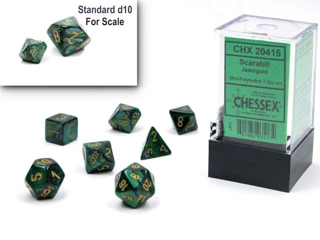 Chessex - Mini Scarab Polyhedral 7 Die Set - Jade & Gold 7-Die Set - Image 2