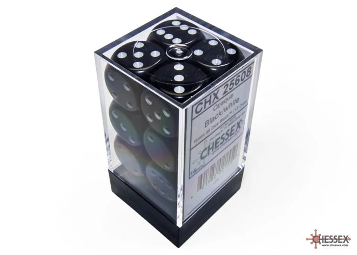 Chessex - Opaque 16mm D6 Dice Block - Black with White - Image 3