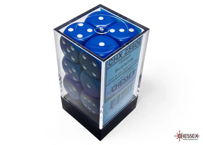 Chessex - Opaque 16mm D6 Dice Block - Blue with White - Image 4