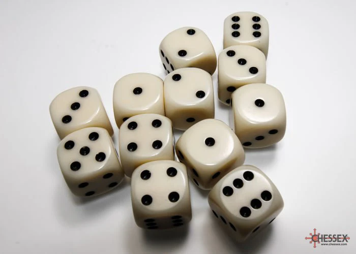 Chessex - Opaque 16mm D6 Dice Block - Ivory with Black - Image 2