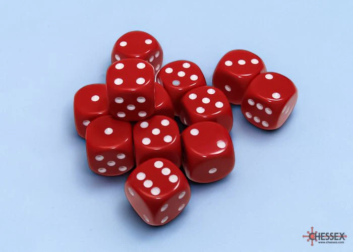 Chessex - Opaque 16mm D6 Dice Block - Red with White - Image 3