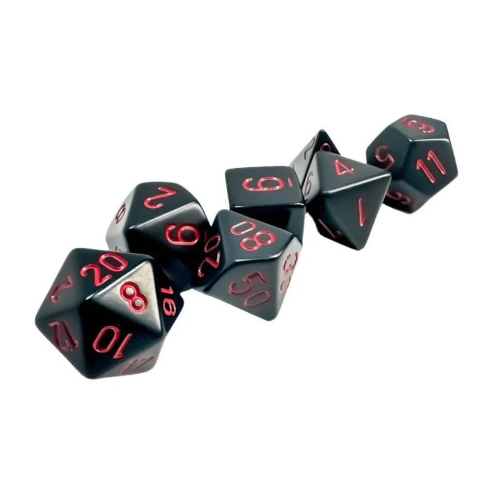 Chessex - Opaque Polyhedral 7 Dice Set - Black with Red