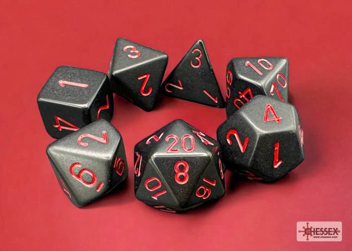 Chessex - Opaque Polyhedral 7 Dice Set - Black with Red - Image 2
