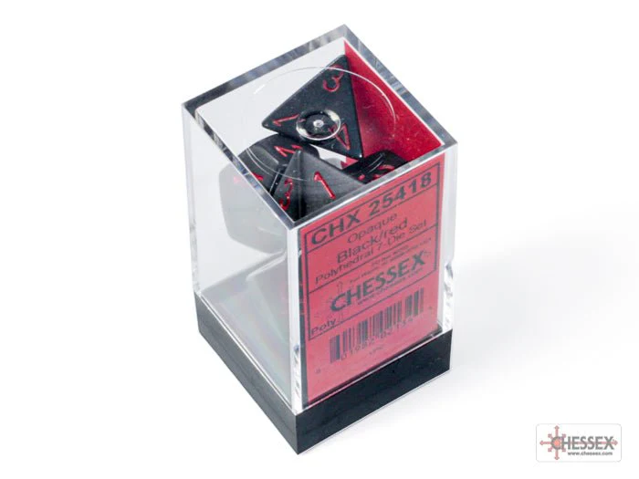 Chessex - Opaque Polyhedral 7 Dice Set - Black with Red - Image 3