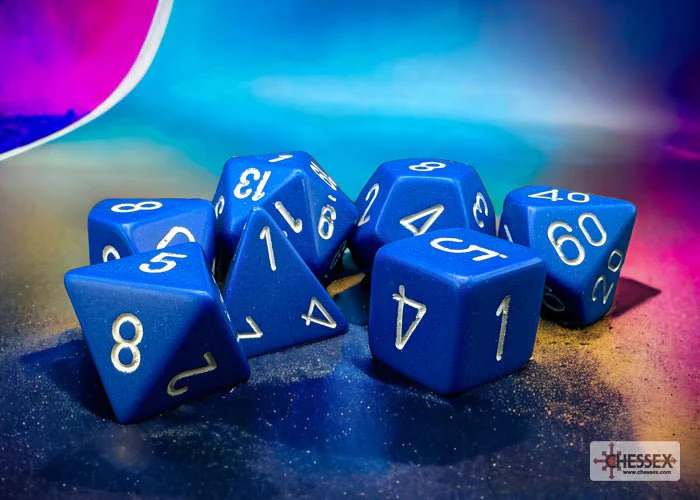 Chessex - Opaque Polyhedral 7 Dice Set - Blue with White - Image 2