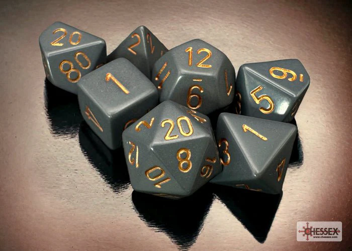 Chessex - Opaque Polyhedral 7 Dice Set - Dark Grey with Copper - Image 2