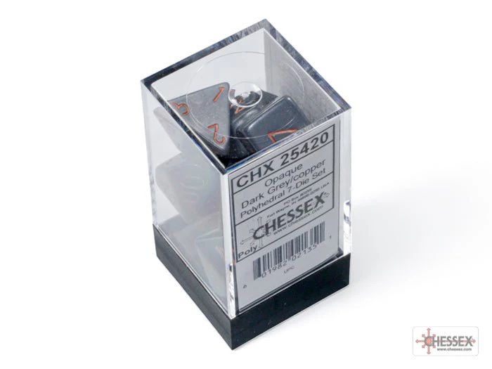 Chessex - Opaque Polyhedral 7 Dice Set - Dark Grey with Copper - Image 3