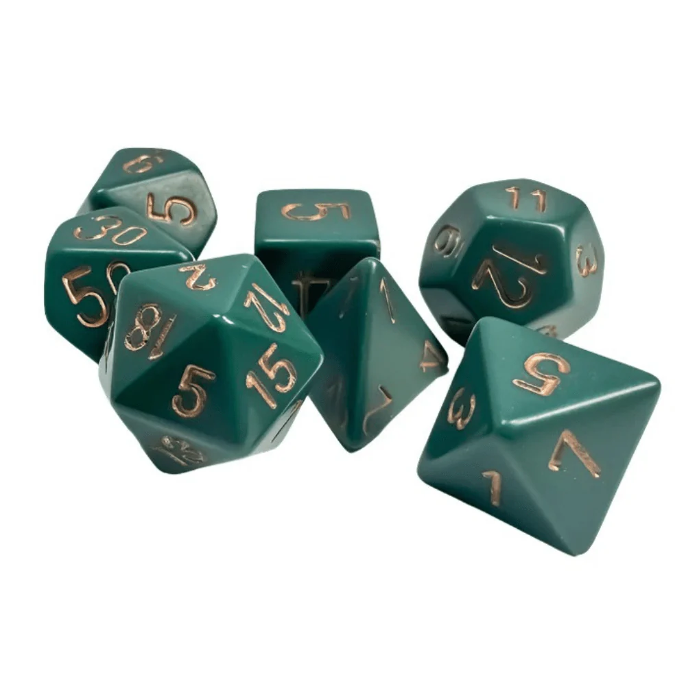 Chessex - Opaque Polyhedral 7 Dice Set - Dusty Green with Gold