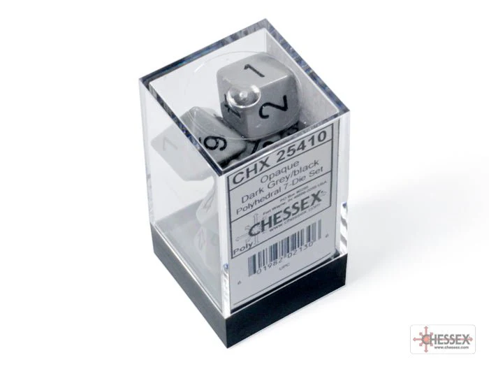 Chessex - Opaque Polyhedral 7 Dice Set - Grey with Black - Image 2
