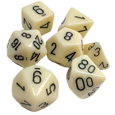 Chessex - Opaque Polyhedral 7 Dice Set - Ivory with Black
