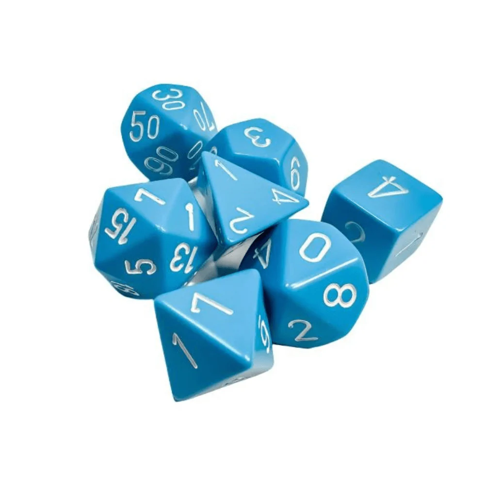 Chessex - Opaque Polyhedral 7 Dice Set - Light Blue with White