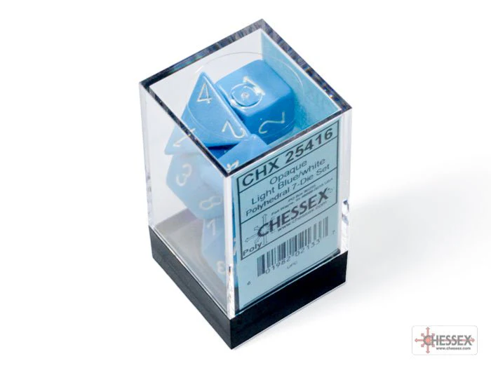 Chessex - Opaque Polyhedral 7 Dice Set - Light Blue with White - Image 3