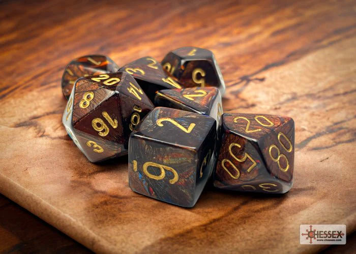 Chessex - Scarab Polyhedral 7 Dice Set - Blue Blood with Gold - Image 2