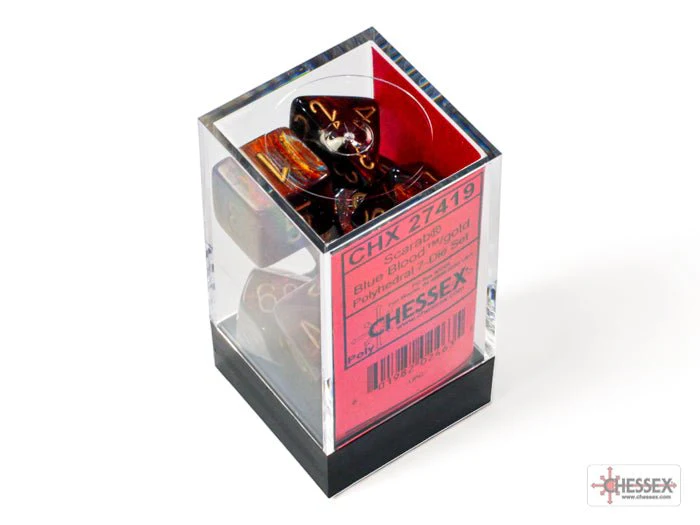 Chessex - Scarab Polyhedral 7 Dice Set - Blue Blood with Gold - Image 3