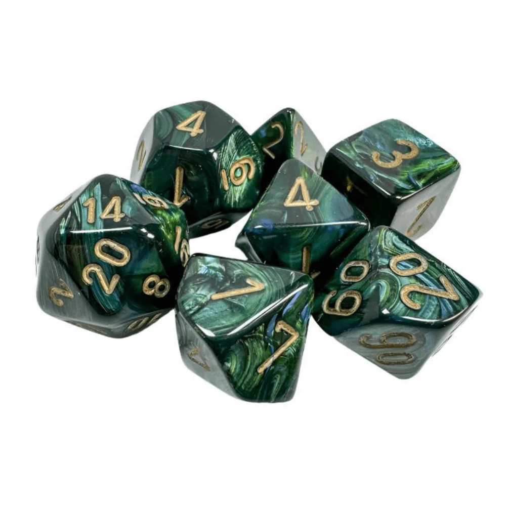 Chessex - Scarab Polyhedral 7 Dice Set - Jade with Gold