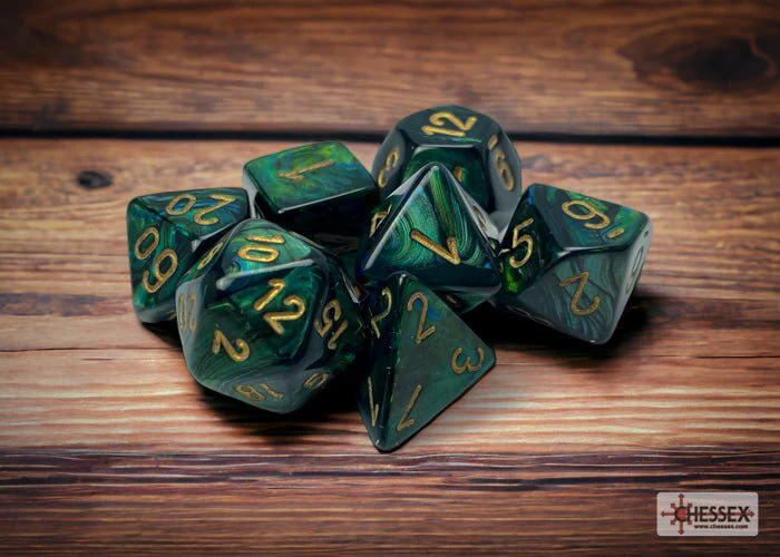 Chessex - Scarab Polyhedral 7 Dice Set - Jade with Gold - Image 2