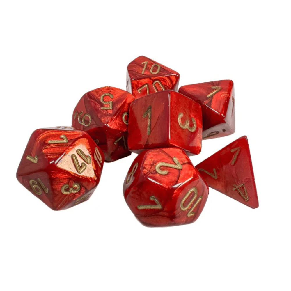 Chessex - Scarab Polyhedral 7 Dice Set - Scarlet with Gold