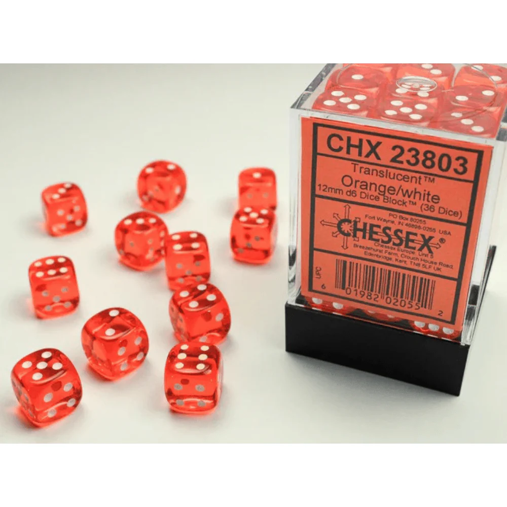 Chessex - Translucent 12mm D6 Dice Block - Orange with White