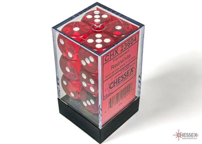 Chessex - Translucent 16mm D6 Dice Block - Red with White - Image 2