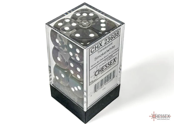 Chessex - Translucent 16mm D6 Dice Block - Smoke with White - Image 2