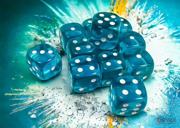 Chessex - Translucent 16mm D6 Dice Block - Teal with White - Image 2