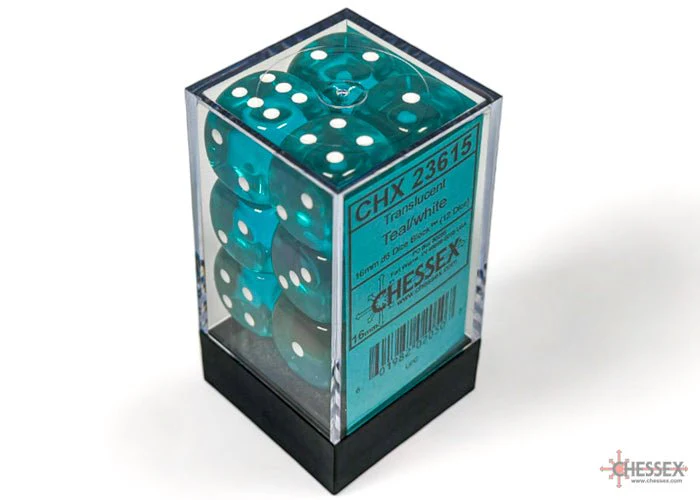 Chessex - Translucent 16mm D6 Dice Block - Teal with White - Image 3