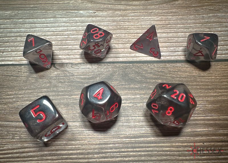 Chessex - Translucent Polyhedral 7 Dice Set - Smoke & Red - Image 4