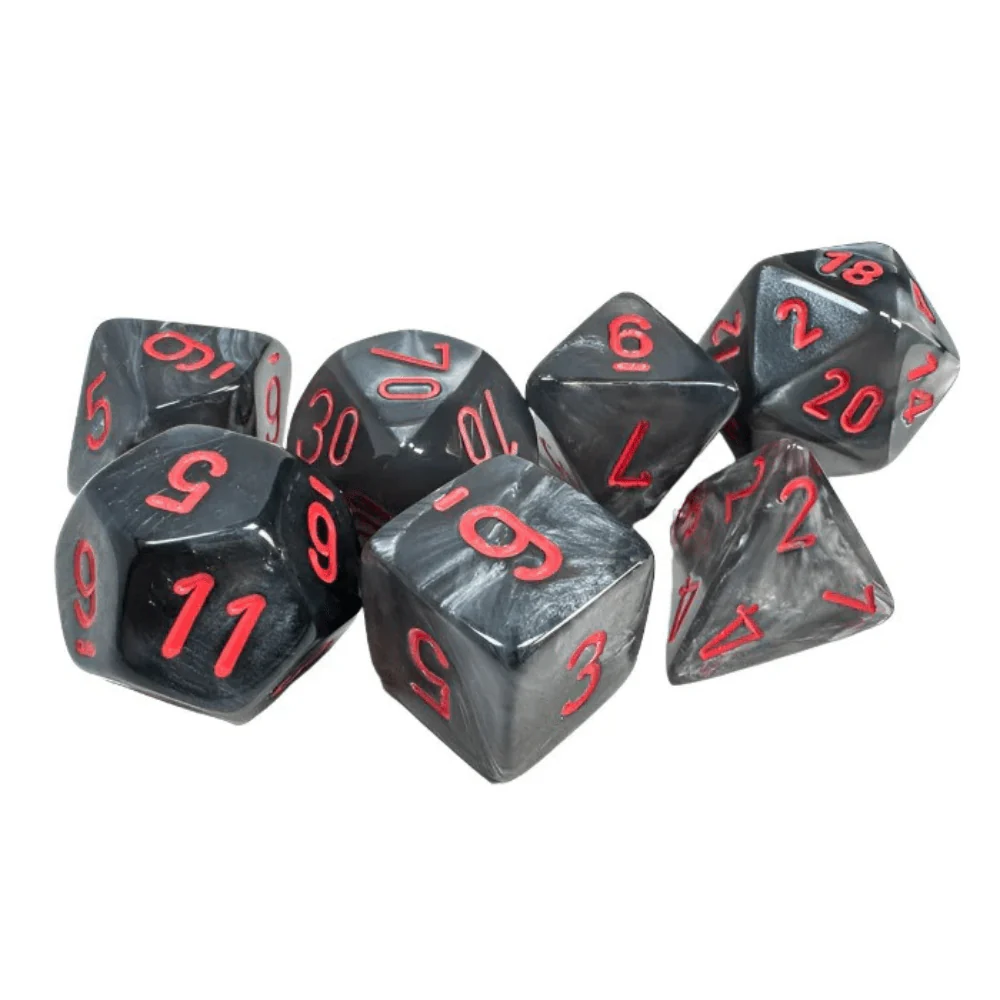 Chessex - Velvet Polyhedral 7 Dice Set - Black with Red