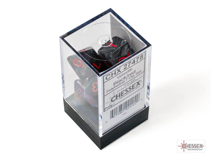 Chessex - Velvet Polyhedral 7 Dice Set - Black with Red - Image 3