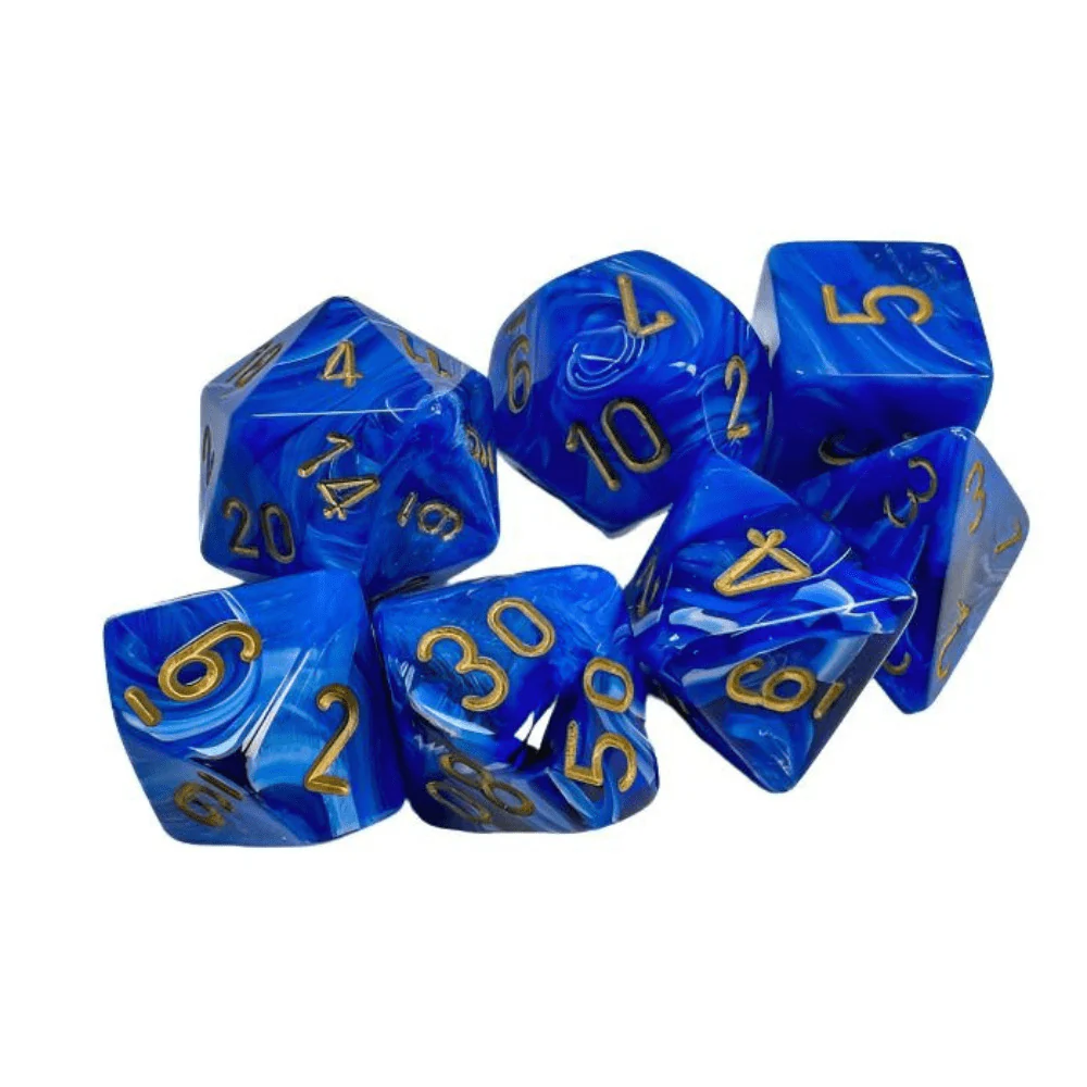 Chessex - Vortex Polyhedral 7 Dice Set - Blue with Gold